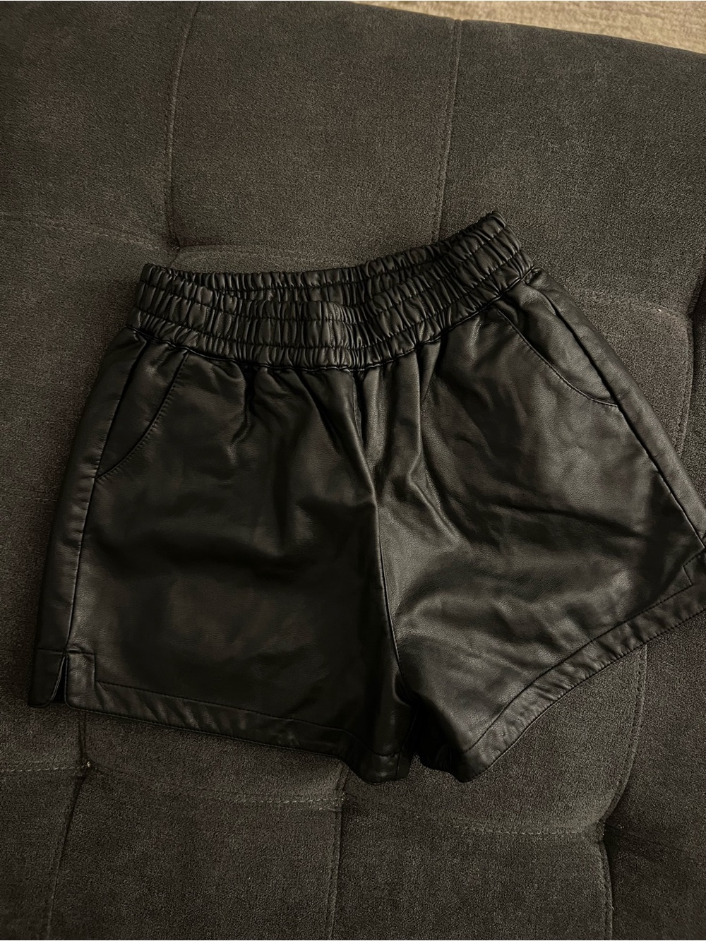 Goodnight Macaroon Black Faux Leather High-Waist Elastic Shorts
